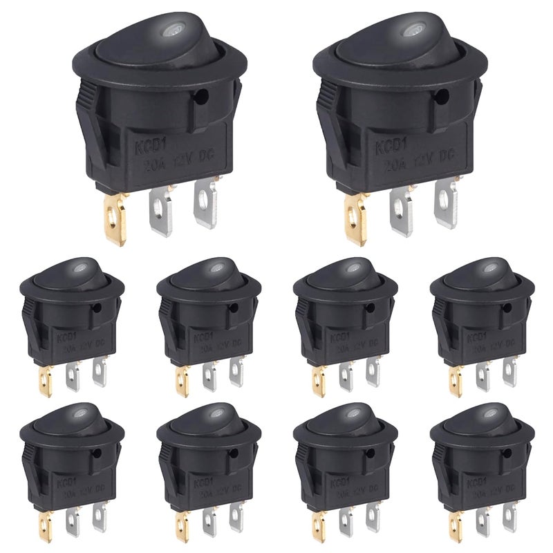 VEXUNGA Round Lighted Rocker Switch 12V 20A DC White Led Light Circle Rocker Switches On Off 3 Pin Small Round Square Toggle Switch for Car Boat (Pack of 10pcs) - Image 1